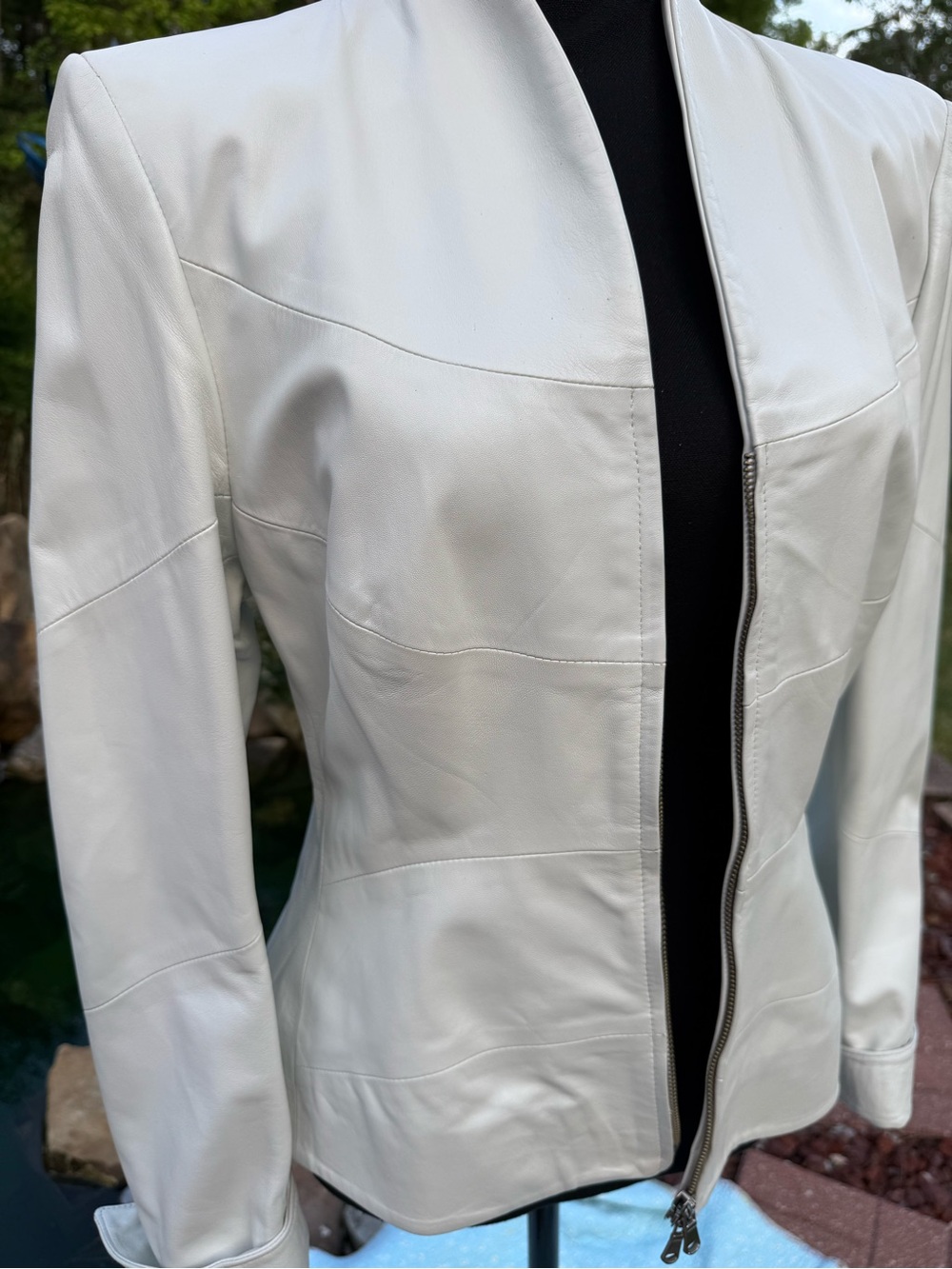 Vera Pelle White Women's Leather Zip Jacket - Picture 5 of 12